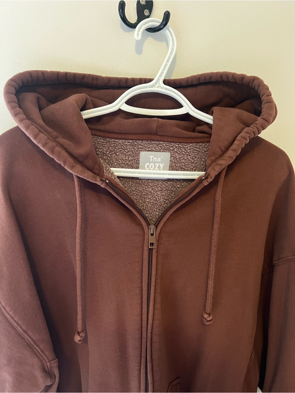 TNA Cozy Brown Sherpa-Lined Zip Hoodie